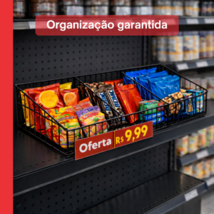Cesto Para Gondola 30l 2 Divisórias 30l X 91 Cm Cor Preto
