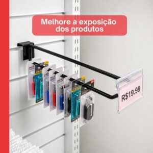 Gancho Porta Preço Expositor Barra Régua Gondola Preto 30cm