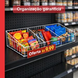 Cesto Para Gondola 30l 2 Divisórias 30l X 91 Cm Cor Branca